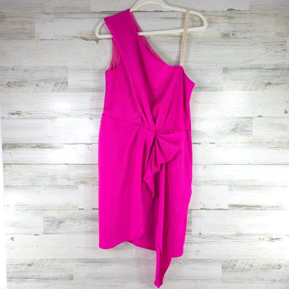 BCBGeneration ONE SHOULDER HOT PINK COCKTAIL DRESS WOMEN'S SIZE 12 LINED *FLAW* - Picture 1 of 16